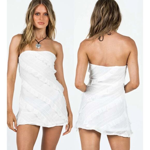 NWT Princess Polly Lars Strapless Mini Dress with Frill Detail White Womens US 0 - Picture 1 of 6